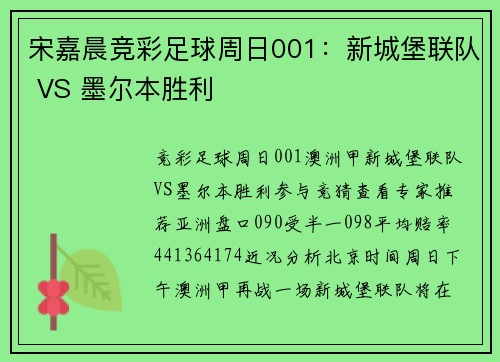 宋嘉晨竞彩足球周日001：新城堡联队 VS 墨尔本胜利