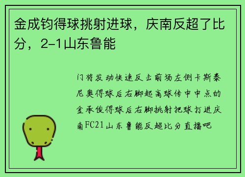 金成钧得球挑射进球，庆南反超了比分，2-1山东鲁能